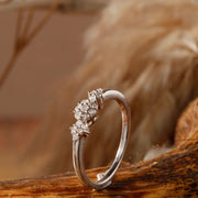 Side View of Three Stone Cluster Ring with High Polish Silver Finish